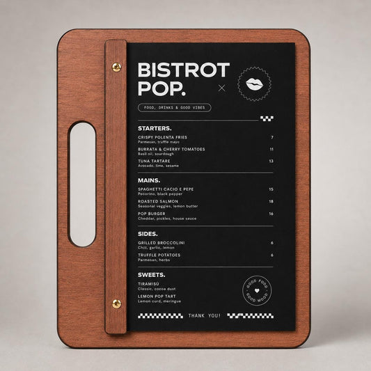Portamenu in Legno di pioppo noce, Tavoletta con Maniglia per Ristorante e Bar, Clipboard con Listello e Viti, Accessori Tavola