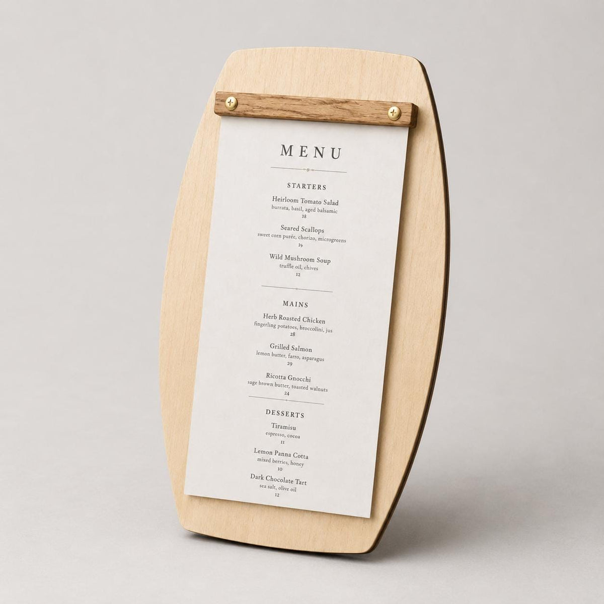 Portamenu A4 in legno a forma di botte personalizzato – vista 2