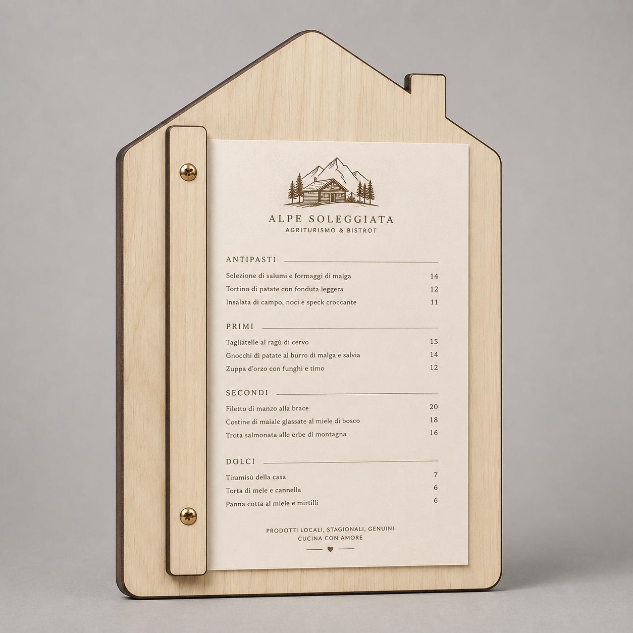 Portamenu A4 in legno a forma di casa personalizzato – vista 4