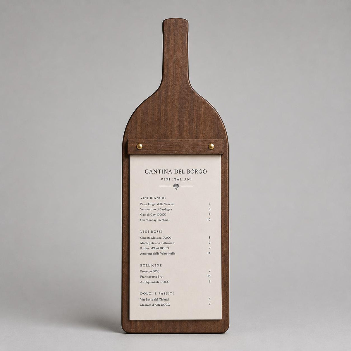 Portamenu A4 in legno a forma di bottiglia personalizzato – vista 4