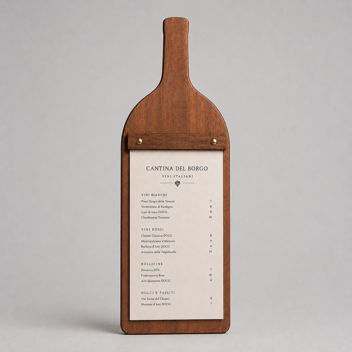 Portamenu A4 in legno a forma di bottiglia personalizzato – vista 7