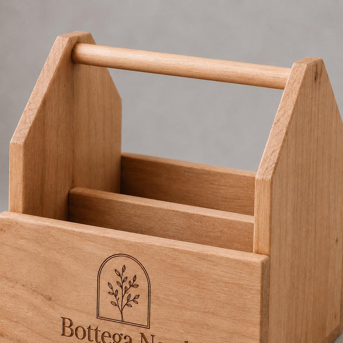 Cassetta Portacondimenti in Legno di Paulownia, Organizer da Tavolo Personalizzato con Logo, Caddy Porta Posate e Olio 2 Scomparti, A
