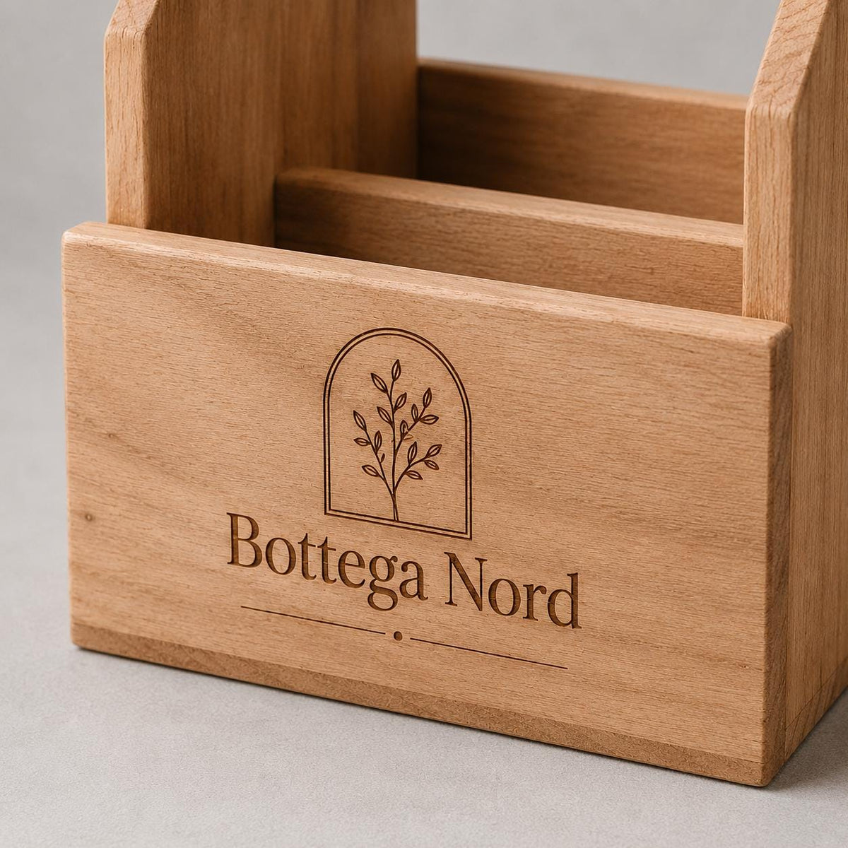 Cassetta Portacondimenti in Legno di Paulownia, Organizer da Tavolo Personalizzato con Logo, Caddy Porta Posate e Olio 2 Scomparti, A