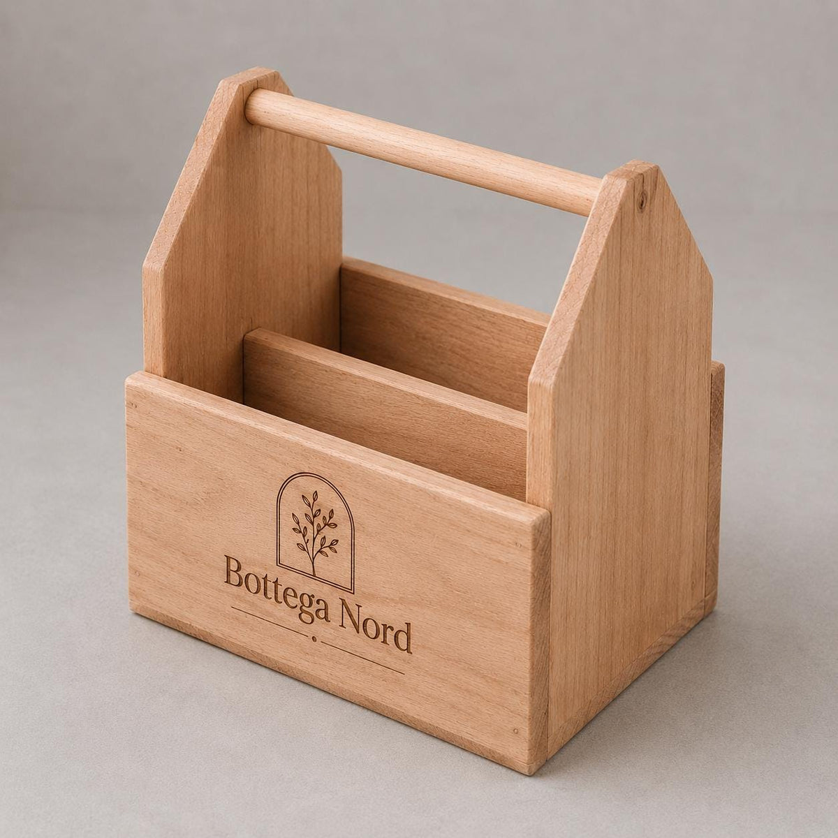 Cassetta Portacondimenti in Legno di Paulownia, Organizer da Tavolo Personalizzato con Logo, Caddy Porta Posate e Olio 2 Scomparti, A
