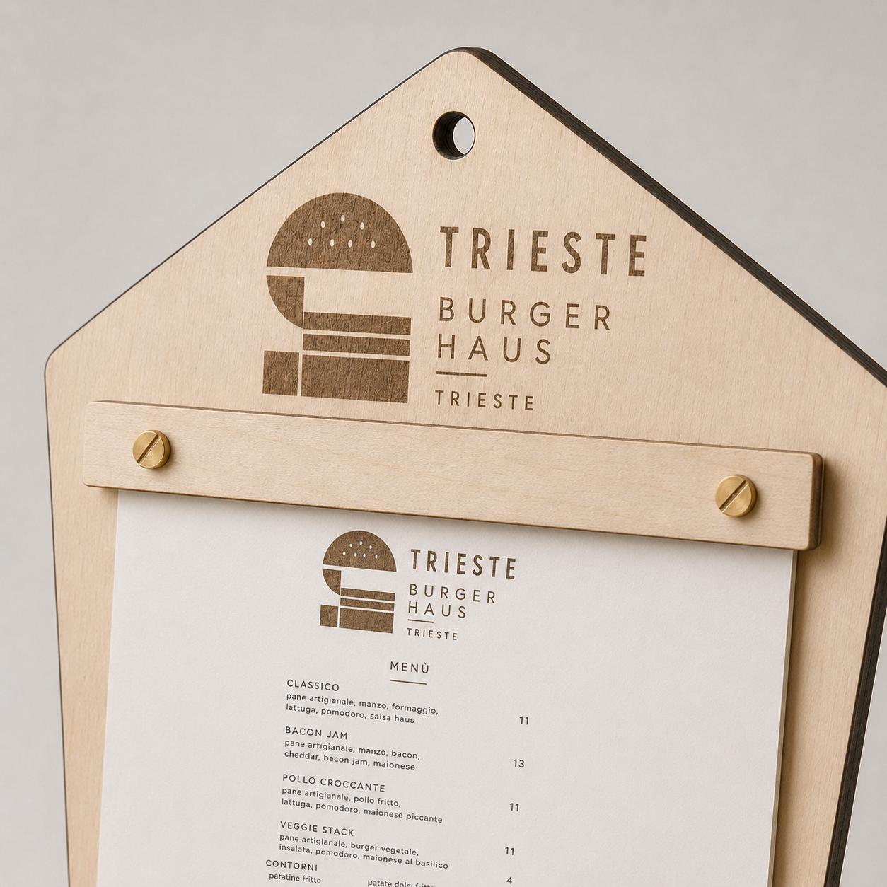 Portamenu in Legno pentagonale moderno ebano , Tavoletta per Ristorante mediterraneo, Clipboard Personalizzata Incisione Logo