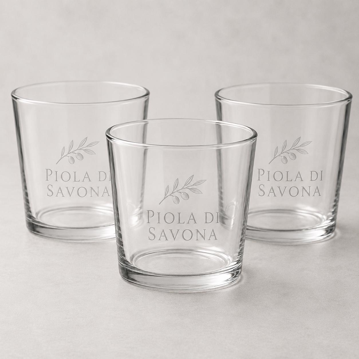 Set 12 Bicchieri Bassi Personalizzati Incisione Logo, Tumbler Mini 22,5 cl per Osteria Ristorante Bar, Bicchieri dVino e Acqua Incisi Laser