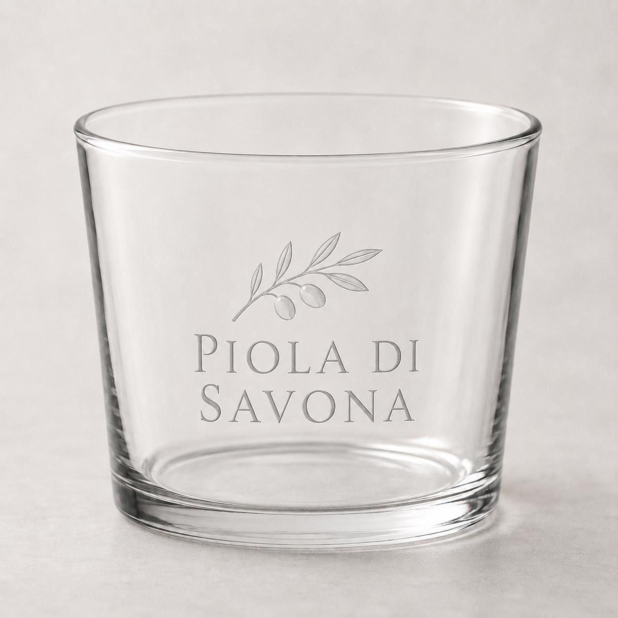 Set 12 Bicchieri Bassi Personalizzati Incisione Logo, Tumbler Mini 22,5 cl per Osteria Ristorante Bar, Bicchieri dVino e Acqua Incisi Laser