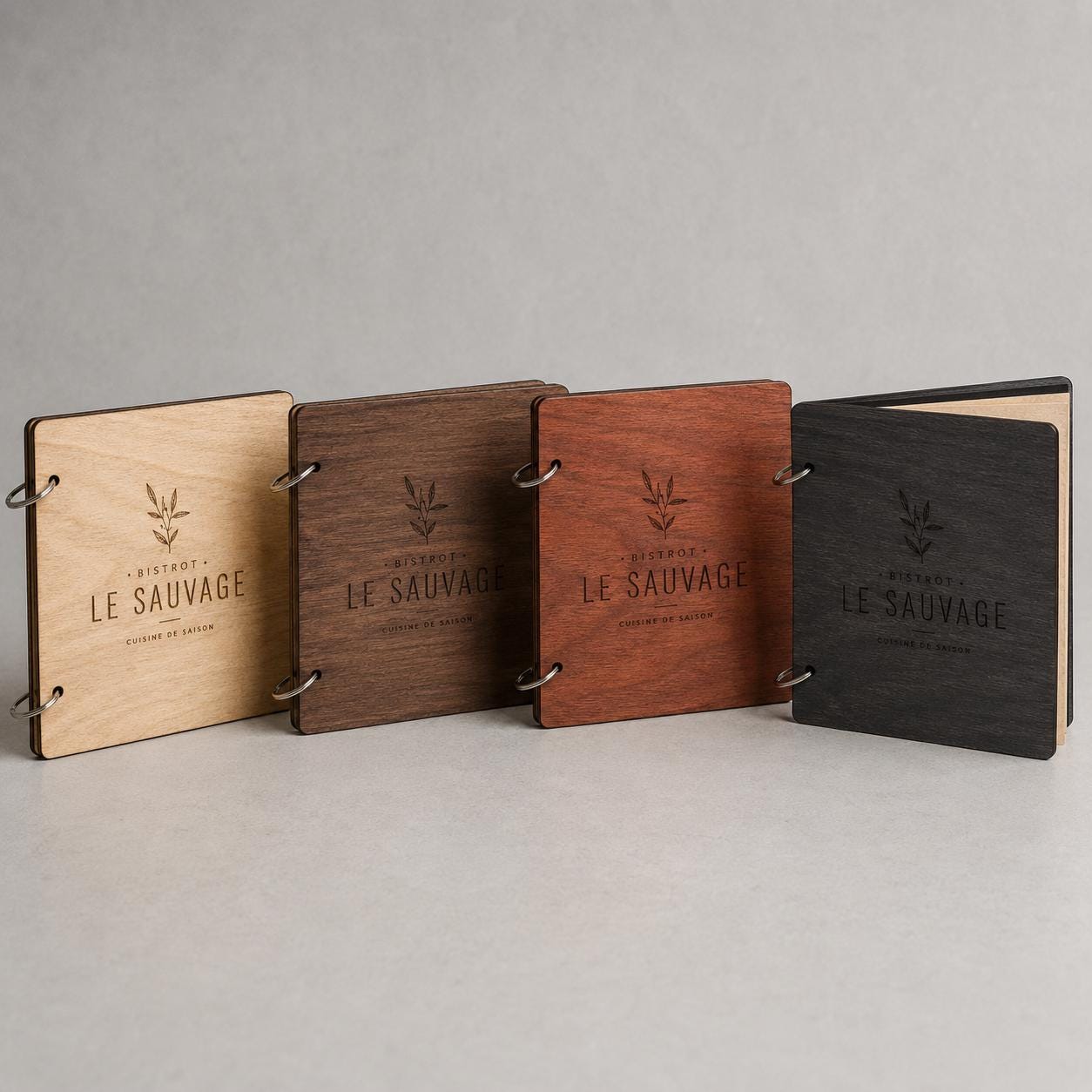 Portamenu in Legno Quadrato ebano 22x22 cm Personalizzato, Cartellina a Libro con Anelli per Ristorante e Bar, Copertina Menu con Incisione