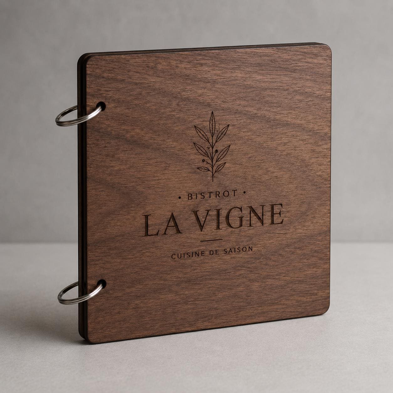 Portamenu in Legno Quadrato ebano 22x22 cm Personalizzato, Cartellina a Libro con Anelli per Ristorante e Bar, Copertina Menu con Incisione