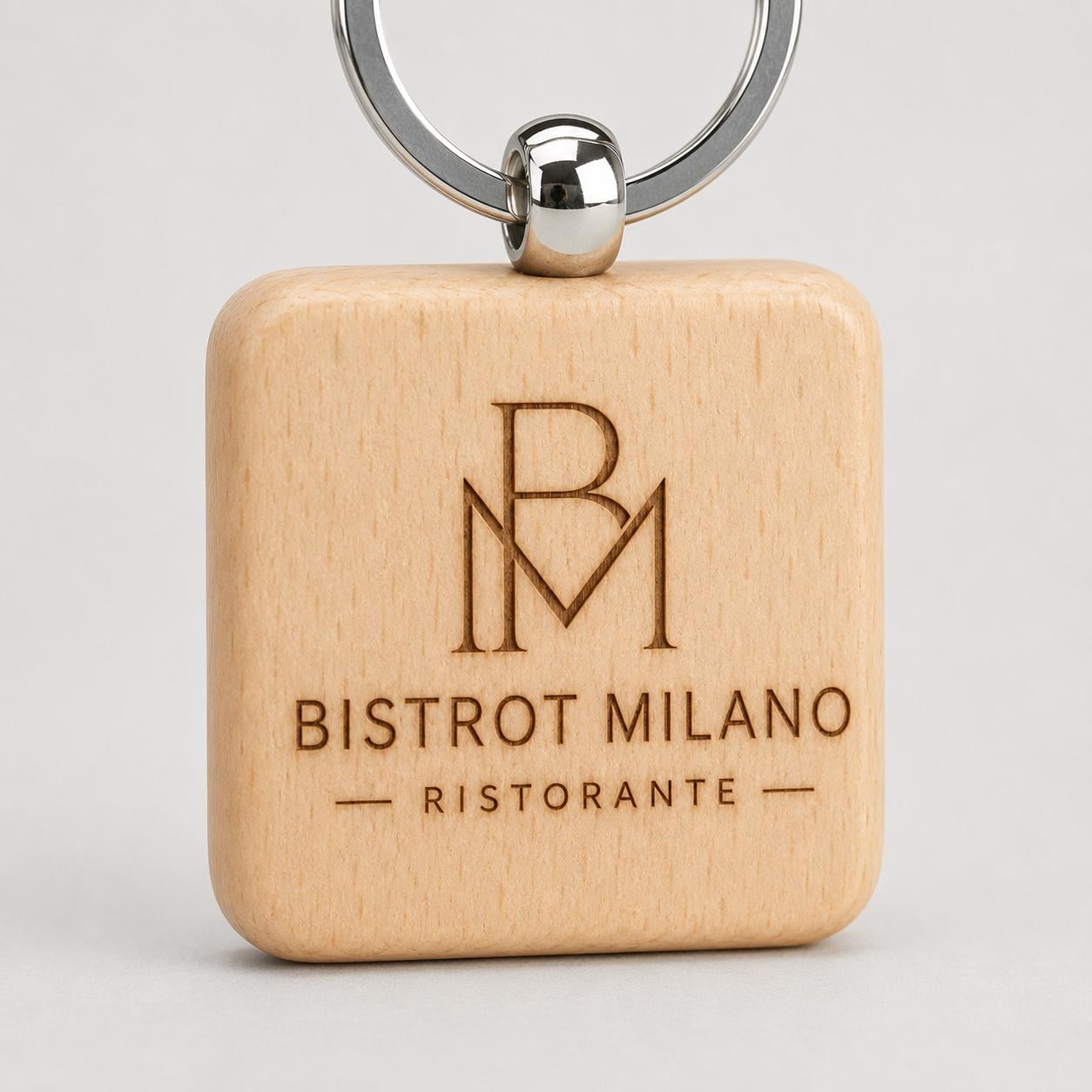 25 Pezzi Portachiavi in Legno Personalizzato Quadrato Personalizzato con Logo, Ciondolo Chiavi per B&B Hotel e Ristorante