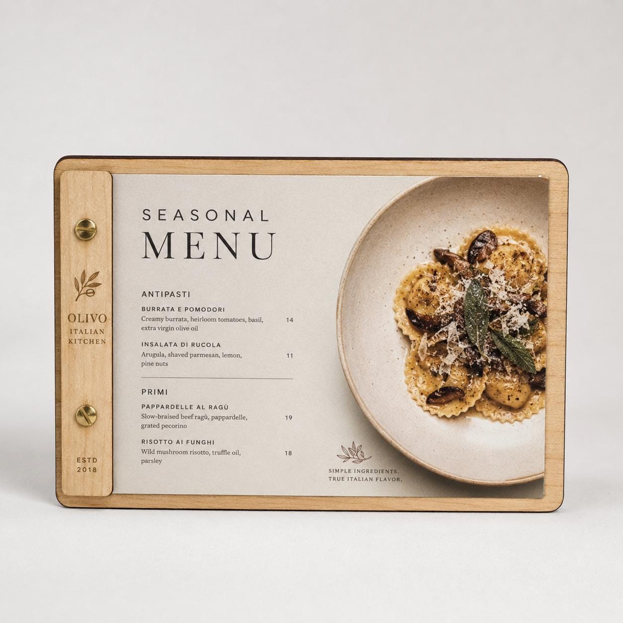 Portamenu in Legno orizzontale ebano Formato A4 a5 Tavoletta per Ristorante Pizzeria e Trattoria, Clipboard Personalizzata Incisione Logo