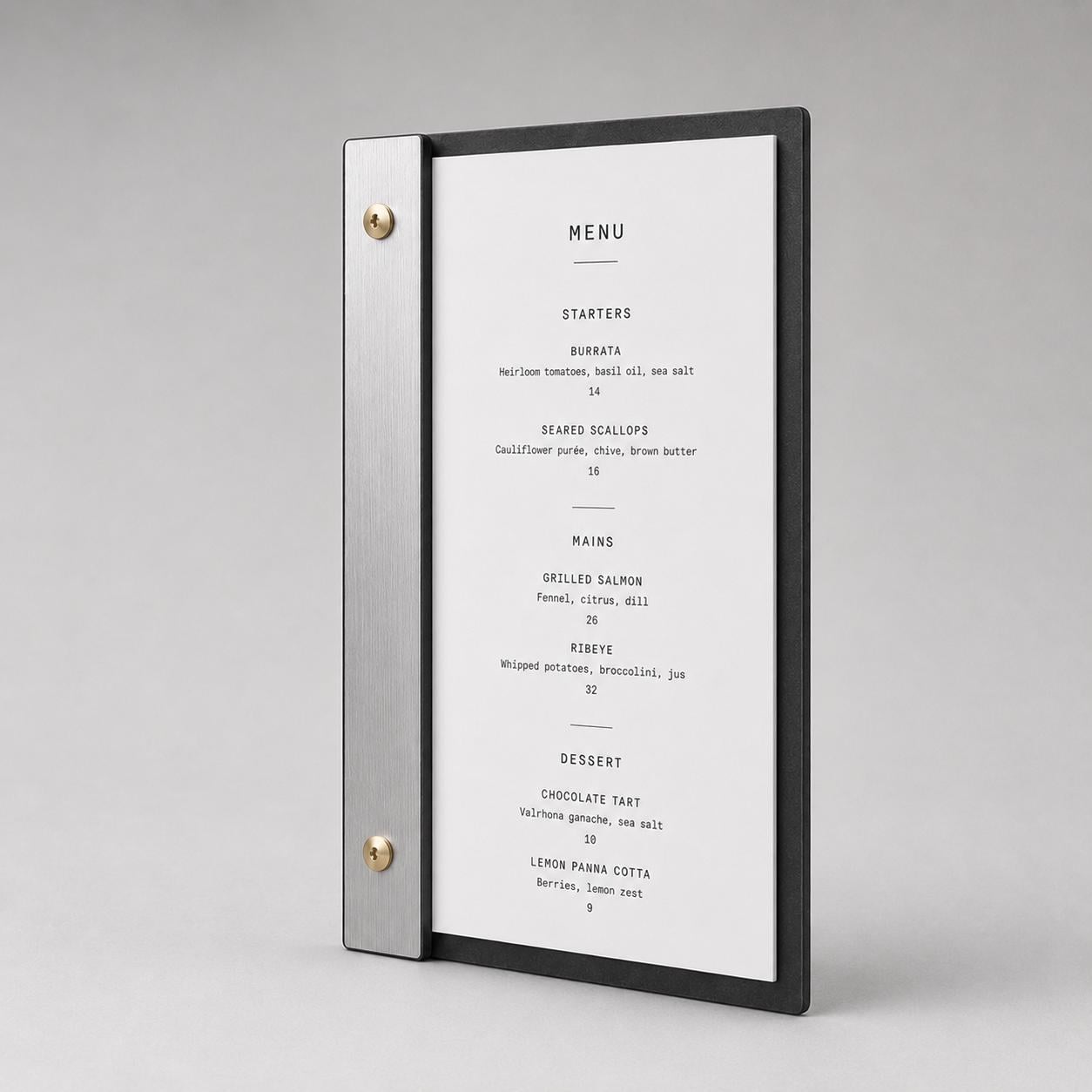 Portamenu luxury effetto ottone spazzolato Formato A4 Tavoletta per Ristorante Pizzeria e Trattoria, Personalizzato Incisione Logo