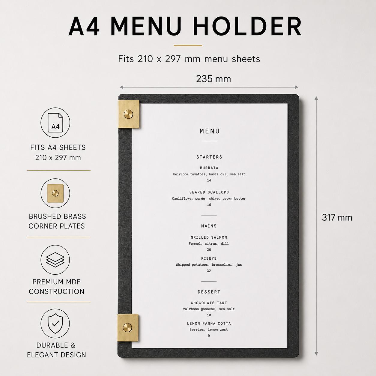 Portamenu design effetto acciaio spazzolato Formato A4 Tavoletta per Ristorante Pizzeria e Trattoria, Personalizzato Incisione Logo