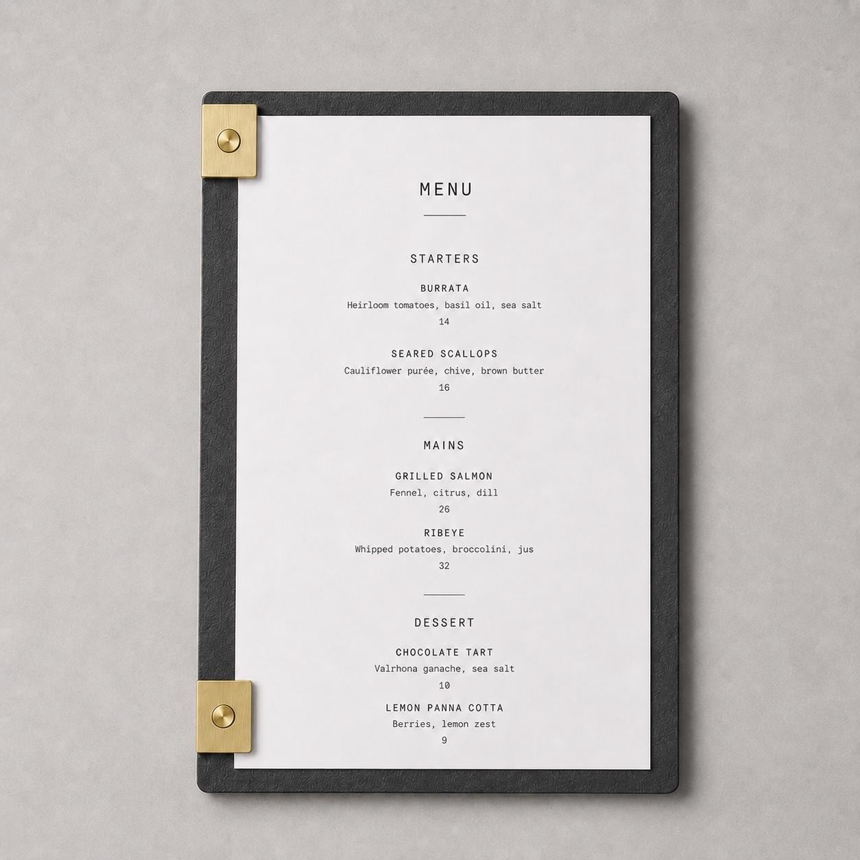 Portamenu design effetto acciaio spazzolato Formato A4 Tavoletta per Ristorante Pizzeria e Trattoria, Personalizzato Incisione Logo