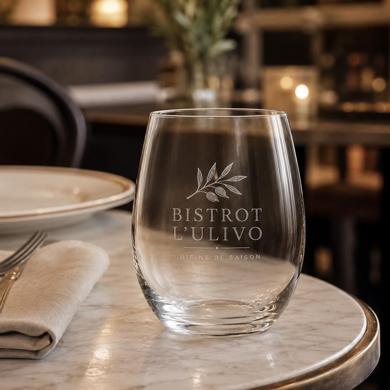Set 12 Bicchieri Bassi Personalizzati Incisione Logo, Tumbler Mini 22,5 cl per Osteria Ristorante Bar, Bicchieri dVino e Acqua Incisi Laser