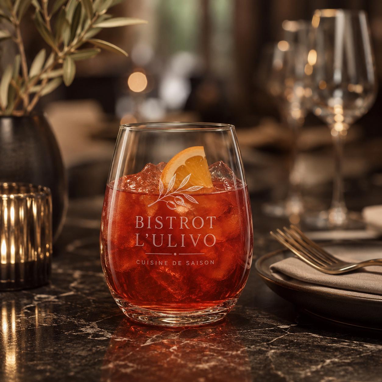 Set 12 Bicchieri Bassi Personalizzati Incisione Logo, Tumbler Mini 22,5 cl per Osteria Ristorante Bar, Bicchieri dVino e Acqua Incisi Laser
