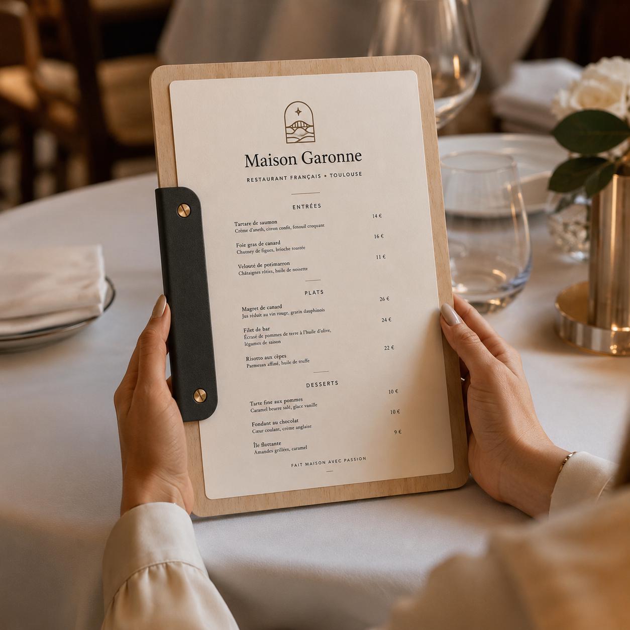 Portamenu a bacchetta moderno Formato A4 Tavoletta per Ristorante Pizzeria e Trattoria, Personalizzato Incisione Logo