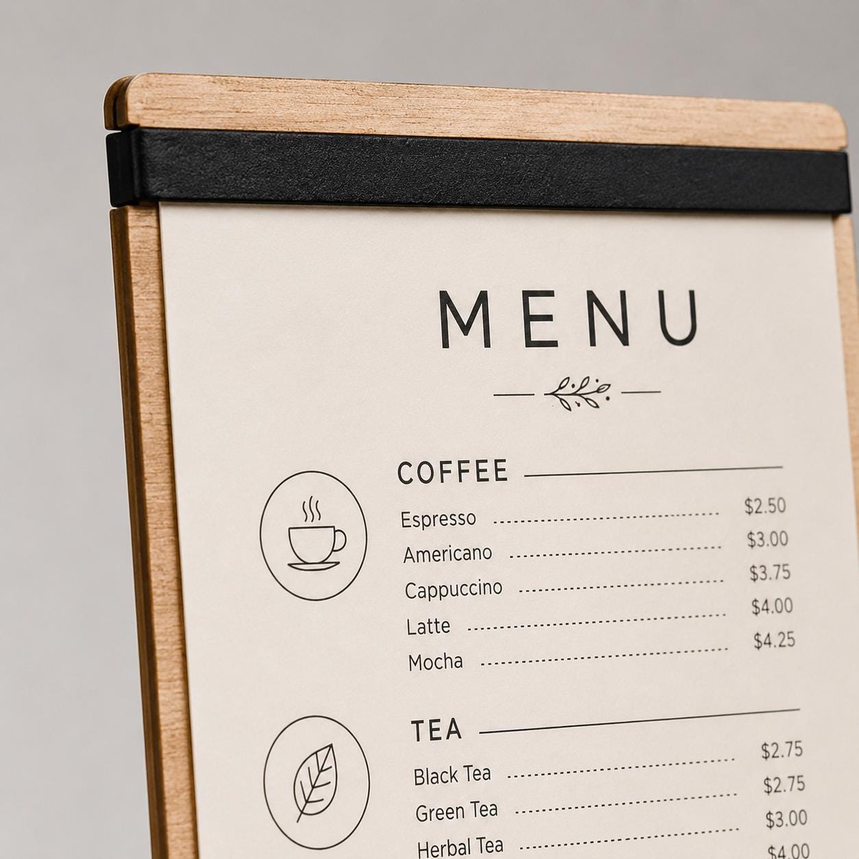 portamenu con elastico A4 in legno scuro per fogli supporto menu inciso, cartella menu ristorante, pannello menu, libro menu, copertina menu