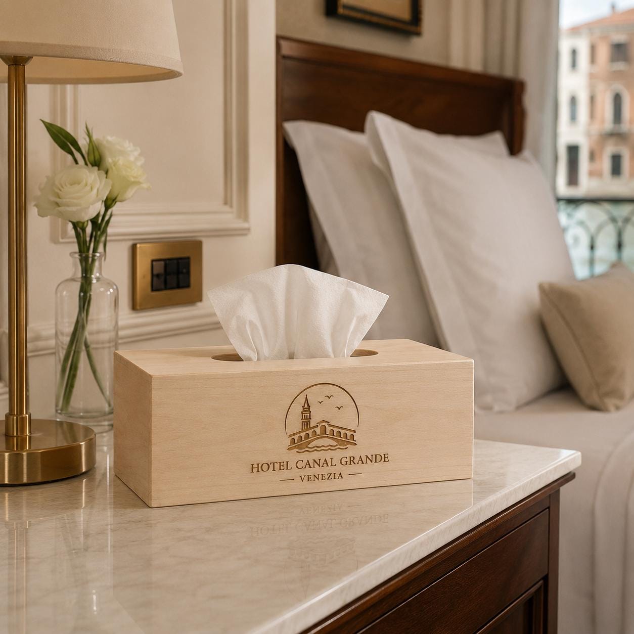 Scatola Porta fazzoletti con Fondo, Legno, Beige, 25 x 13 x 9 cm Porta fazzoletti in legno personalizzato con incisione laser
