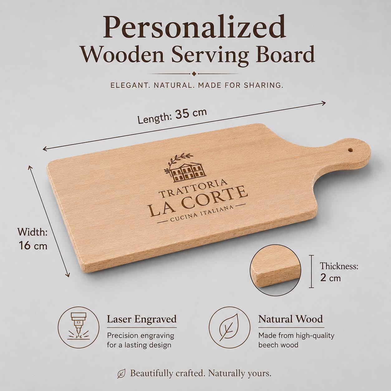 Tagliere in faggio con manico personalizzato 35 × 16 cm – vista 2