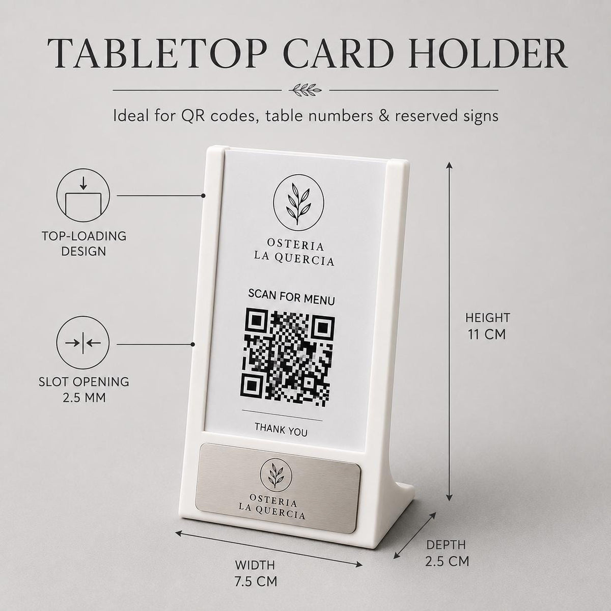 Supporto per numeri da tavolo con inserto sostituibile – Supporto stampato in 3D per codici QR, menu e segnaletica per eventi