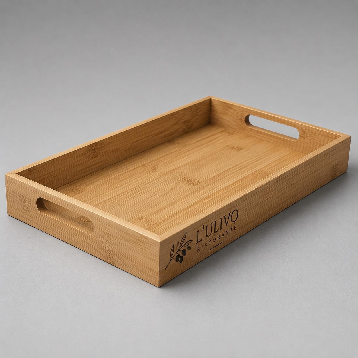 Vassoio personalizzato in bambù con maniglie 38 × 25 cm