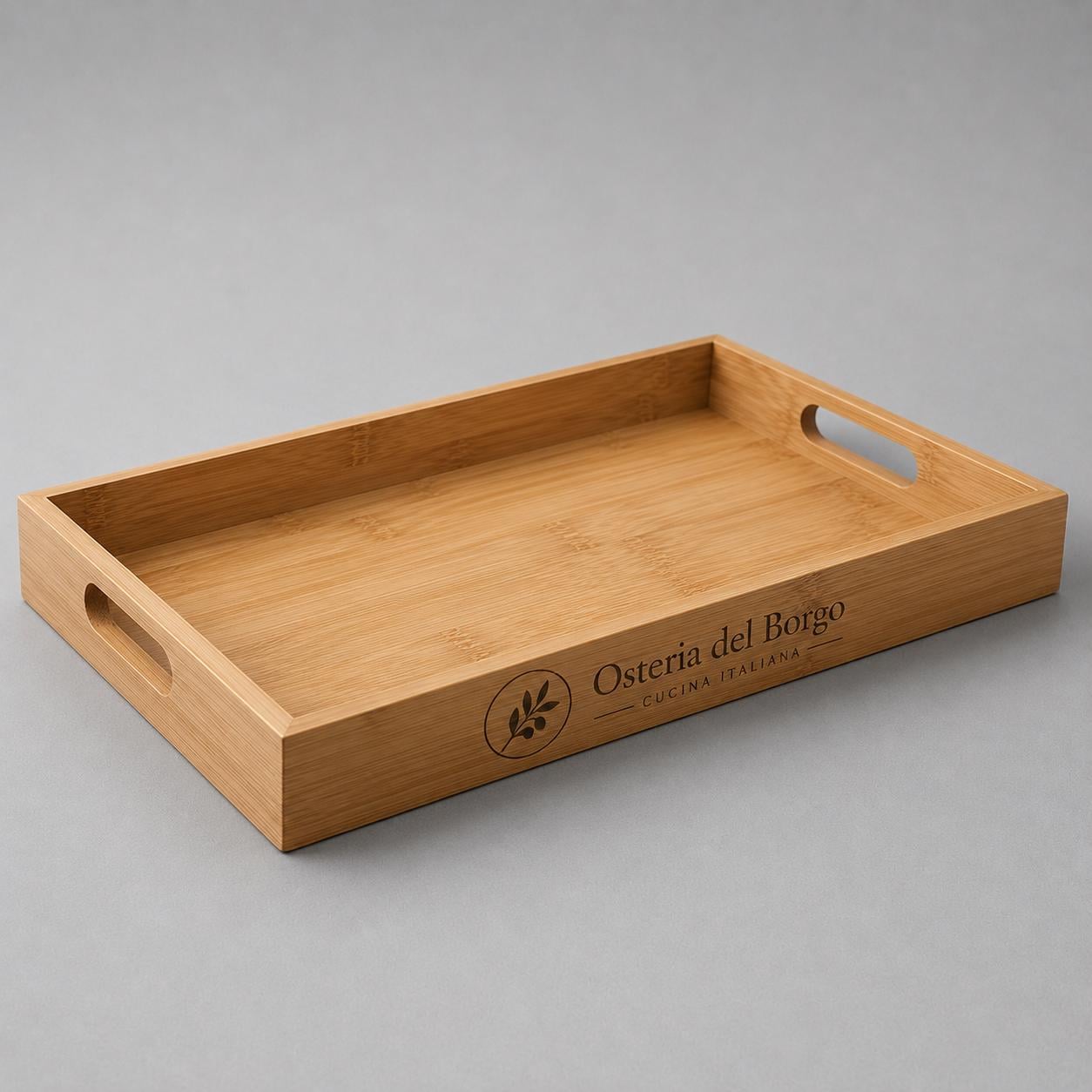 Vassoio personalizzato in bambù con maniglie 38 × 25 cm