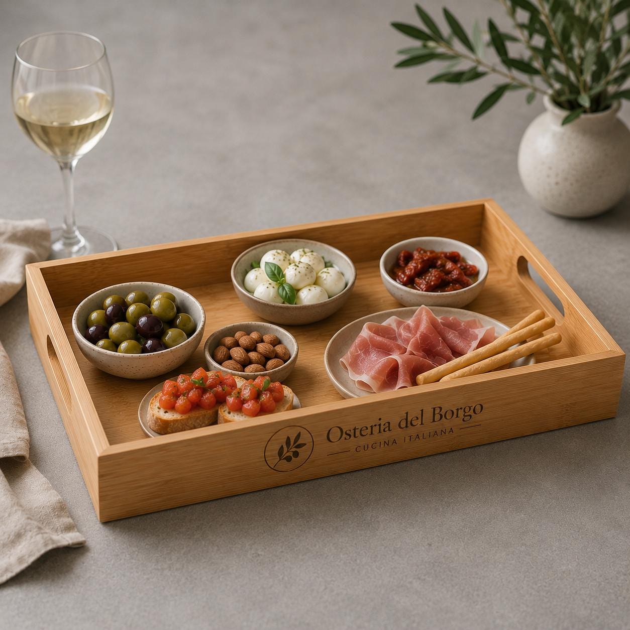 Vassoio personalizzato in bambù con maniglie 38 × 25 cm