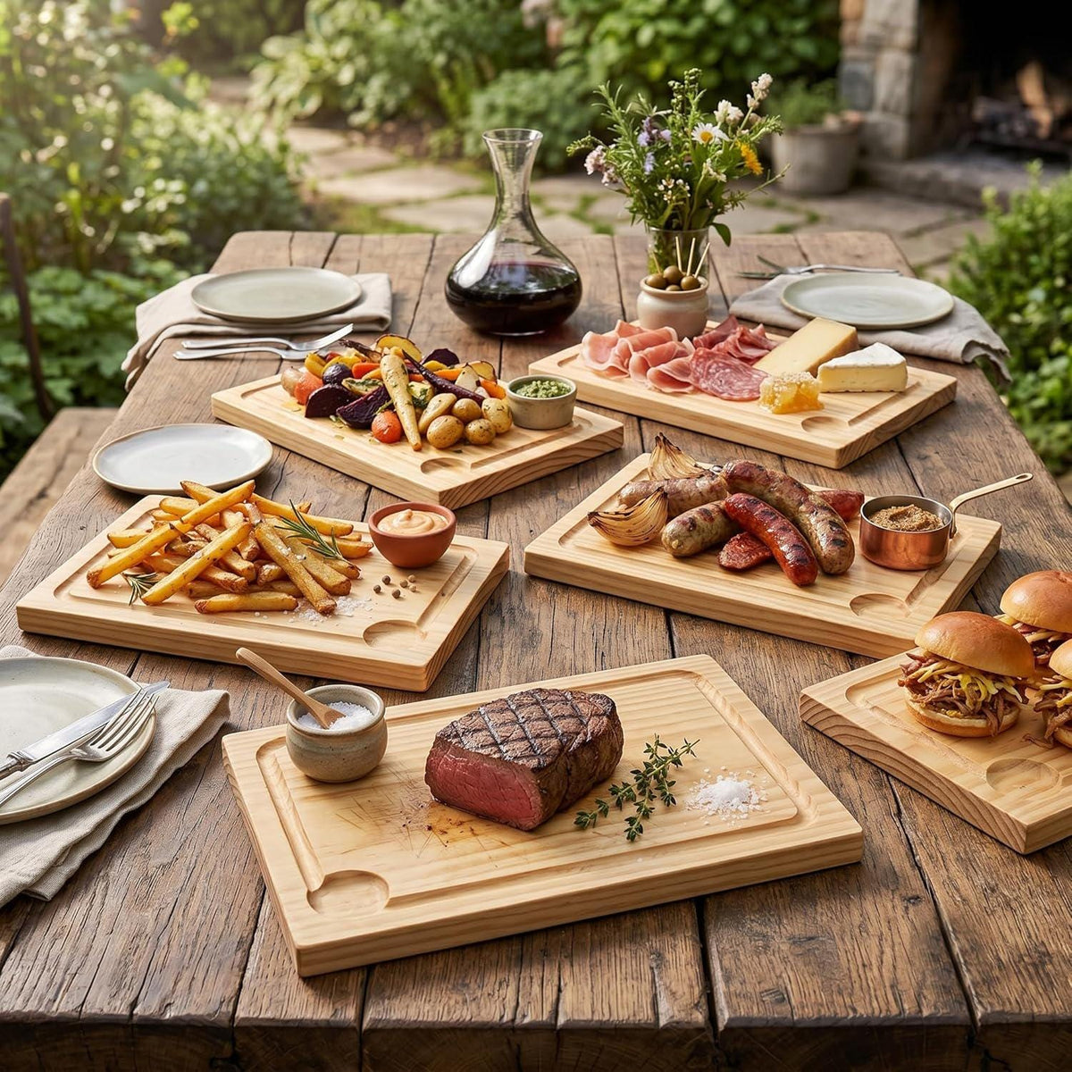 Set coordinato di taglieri in legno per il servizio al tavolo
