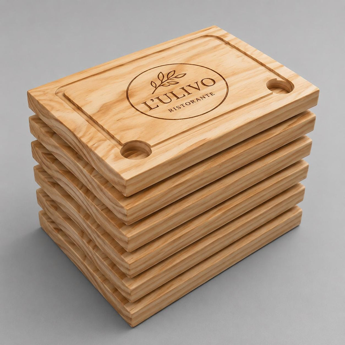 Set di 6 taglieri in legno 30 × 20 cm personalizzati con logo