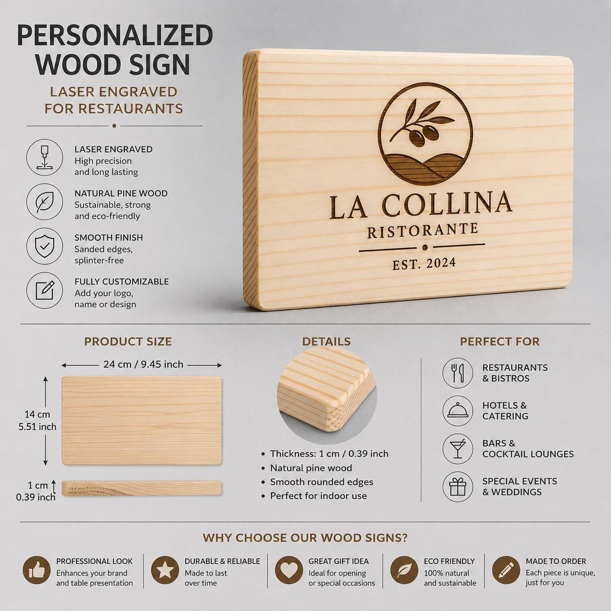 Set di 10 taglieri rettangolari in pino personalizzati – vista 2