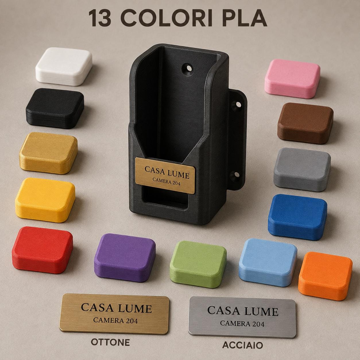 Set da 10 Supporti Telecomando Personalizzati | Culle a Parete in PLA e Rowmark per Camere Hotel