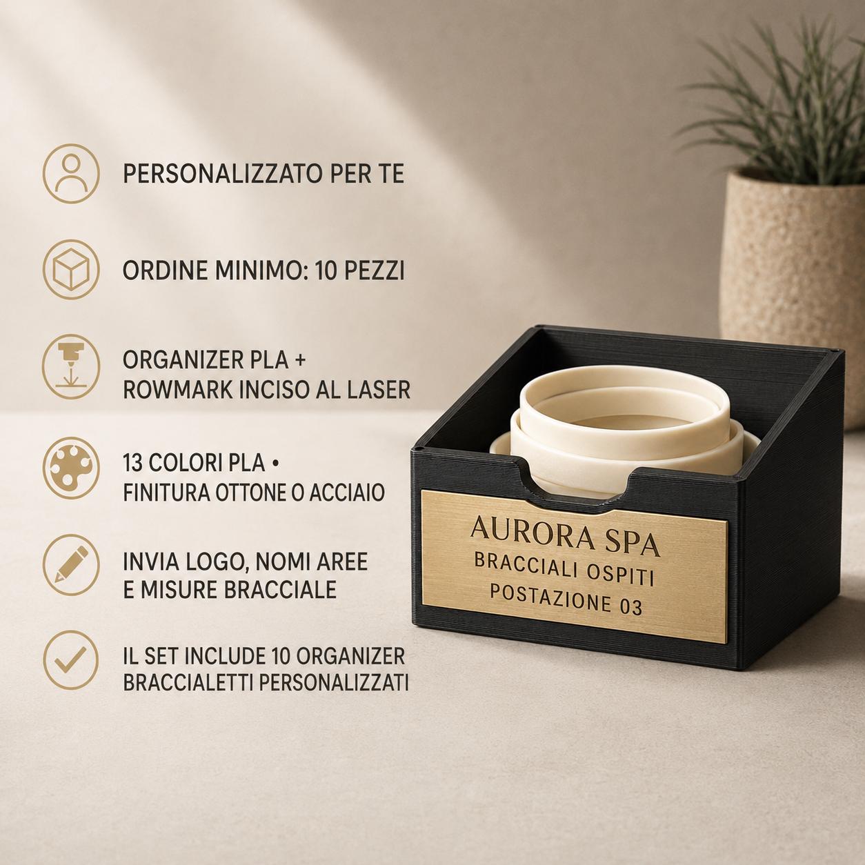 Set da 10 Organizer Braccialetti Personalizzati | PLA e Rowmark per Spa e Piscine