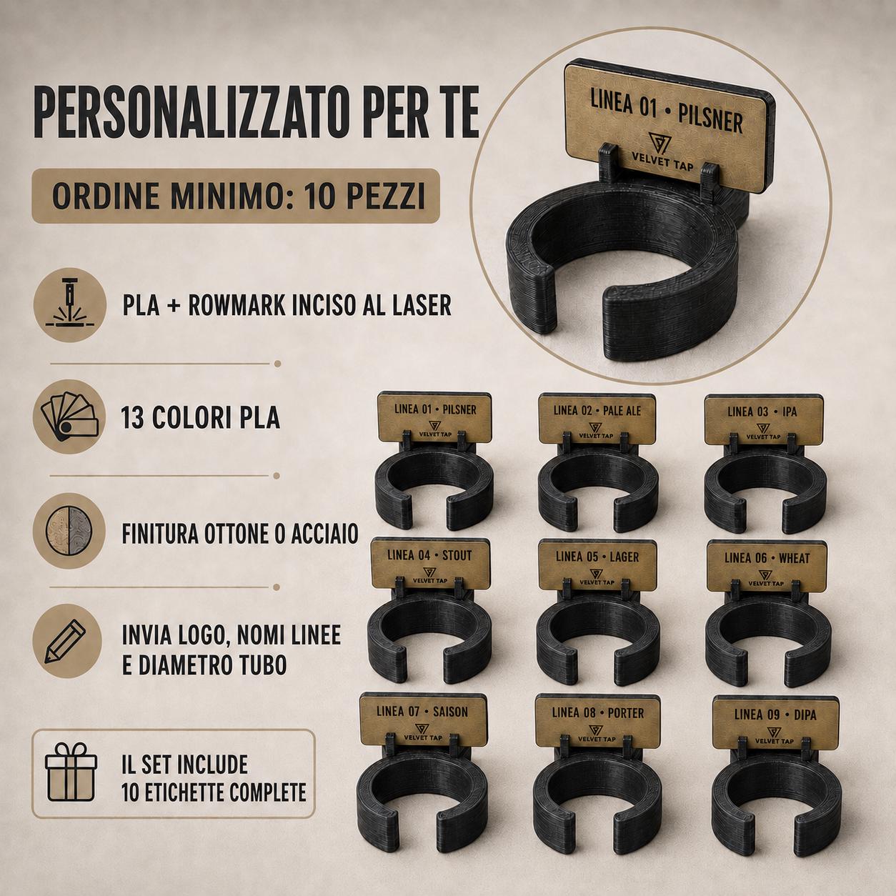 Set da 10 Clip Identificative Linee Fusto | PLA e Rowmark per Bar e Birrerie