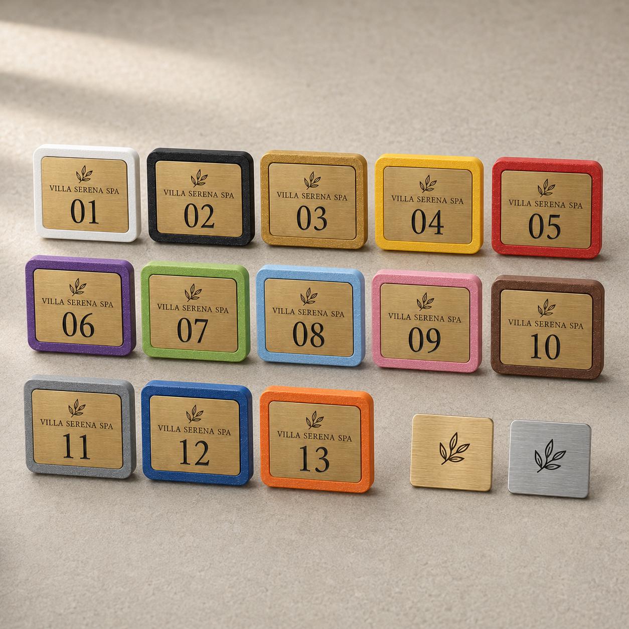 Set da 10 Targhette Numerate per Armadietti Personalizzate | Cornici PLA e Rowmark per Spa e Hotel