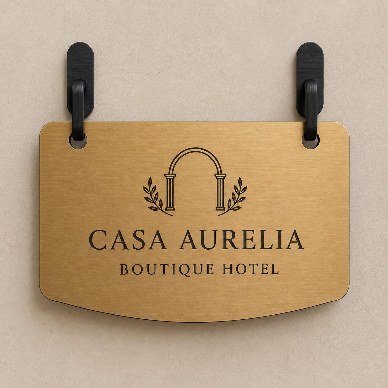 Targa Ingresso Personalizzata Linea Sospesa | Insegna con Nome e Logo per Hotel B&B Ufficio | Rowmark e PLA 3D