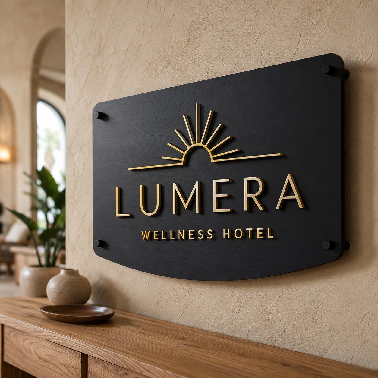 Logo Reception Personalizzato Linea Halo | Insegna con Logo e Lettere 3D per Hotel Spa Ufficio | Plexiglas e PLA