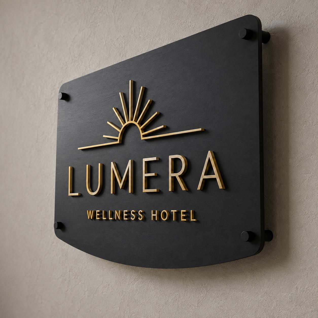 Logo Reception Personalizzato Linea Halo | Insegna con Logo e Lettere 3D per Hotel Spa Ufficio | Plexiglas e PLA