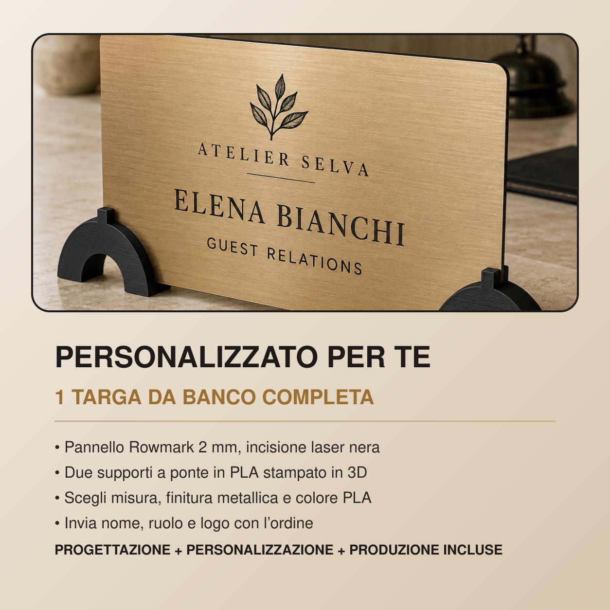 Targa Nominativa da Banco Personalizzata Linea Ponte | Nameplate Reception Hotel Ufficio | Rowmark e PLA 3D | Pezzo Singolo