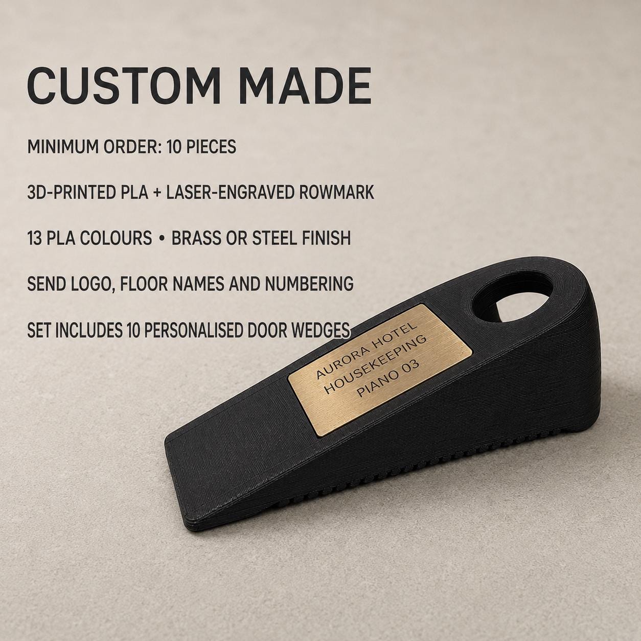 Set da 10 Fermaporta Housekeeping Personalizzati | PLA e Rowmark per Hotel
