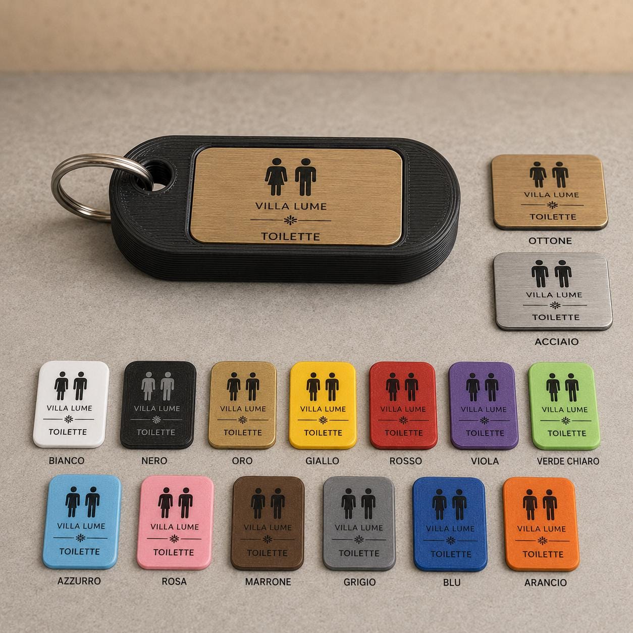 Set da 10 Portachiavi Toilette Personalizzati | PLA e Rowmark per Bar Ristoranti e Locali