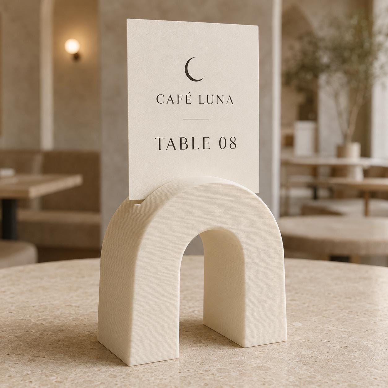 Set da 10 Portacartellini Moderni ad Arco in PLA | Supporti 3D per Ristoranti, Hotel e Buffet