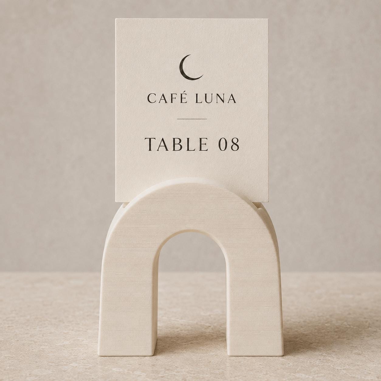 Set da 10 Portacartellini Moderni ad Arco in PLA | Supporti 3D per Ristoranti, Hotel e Buffet