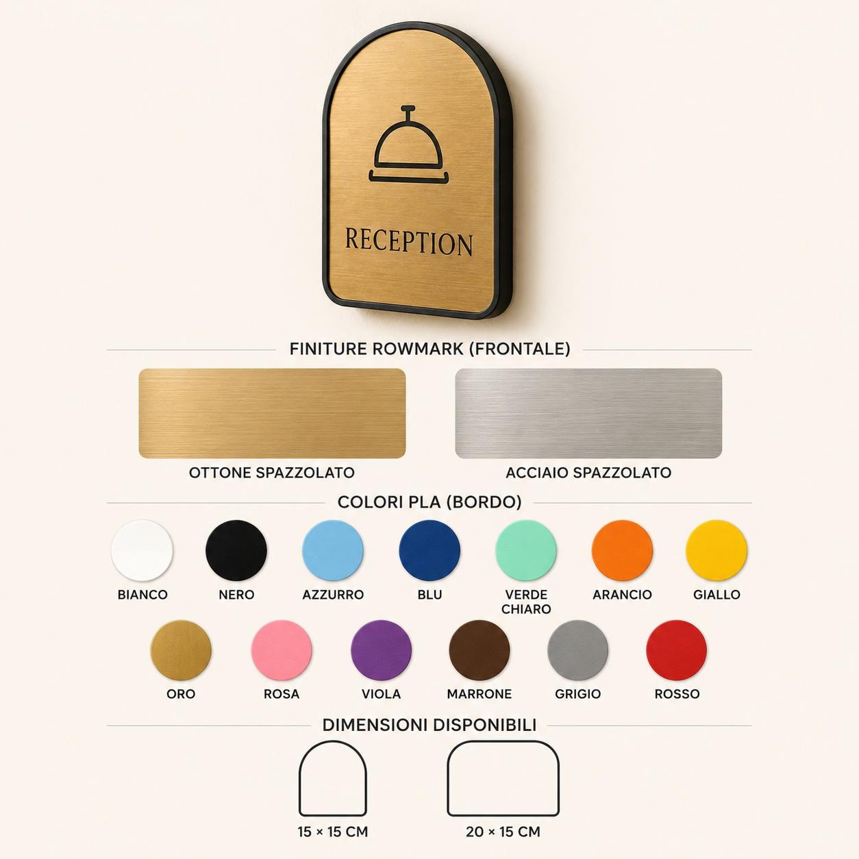 Set da 10 Targhe per Porte e Ambienti Personalizzate in Rowmark e PLA per Hotel Uffici Ristoranti
