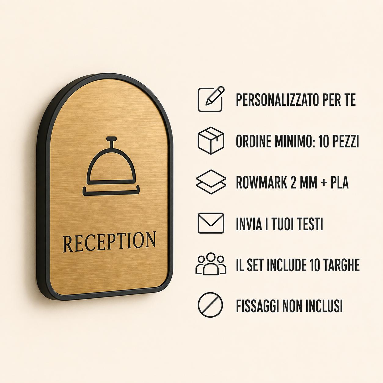 Set da 10 Targhe per Porte e Ambienti Personalizzate in Rowmark e PLA per Hotel Uffici Ristoranti