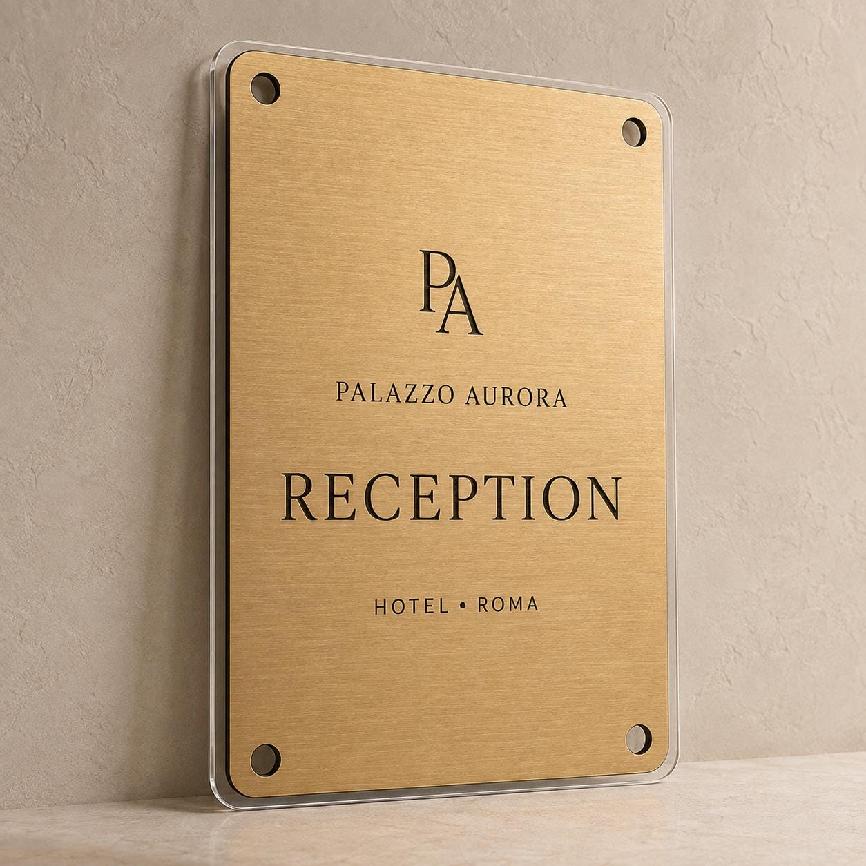 Targa Aziendale Rettangolare Verticale Personalizzata | Plexiglas e Rowmark ABS | 4 Fori Ø10 mm | Pezzo Singolo