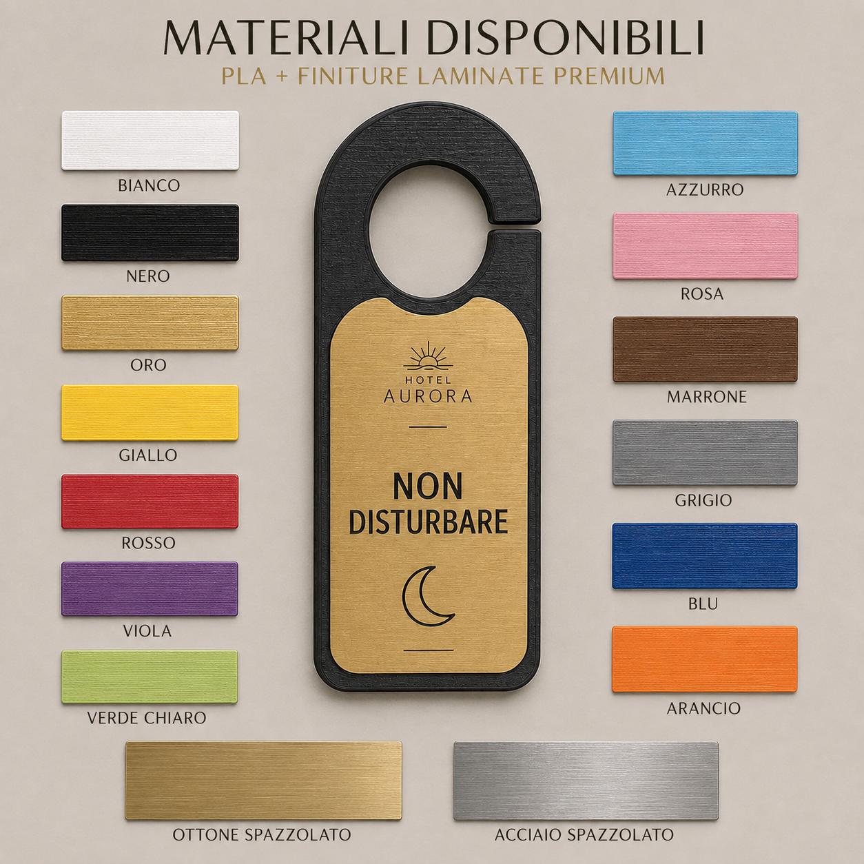 Set da 10 Cartellini Bifacciali per Porta Hotel Personalizzati | Non Disturbare e Riordinare la Camera | PLA e Rowmark