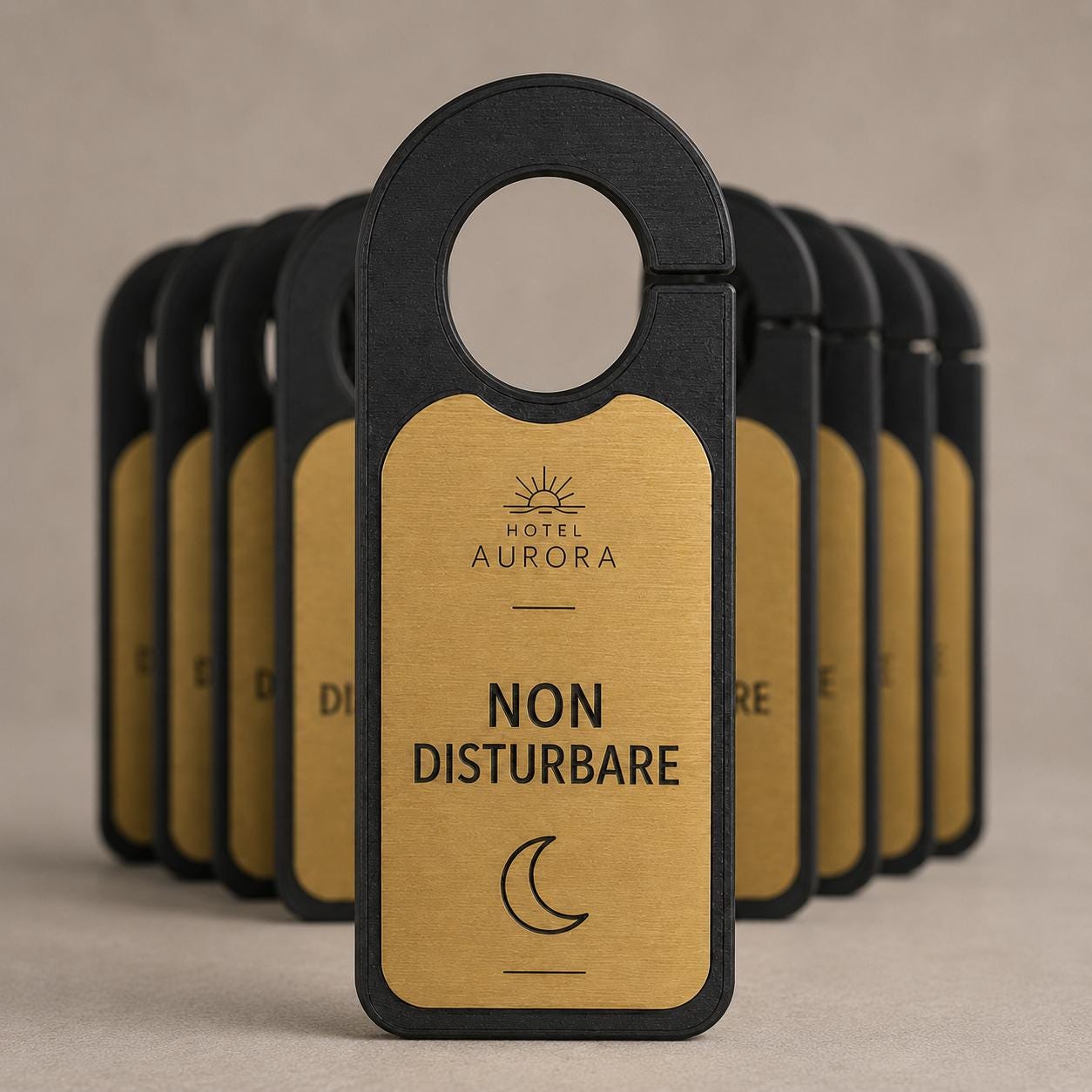 Set da 10 Cartellini Bifacciali per Porta Hotel Personalizzati | Non Disturbare e Riordinare la Camera | PLA e Rowmark