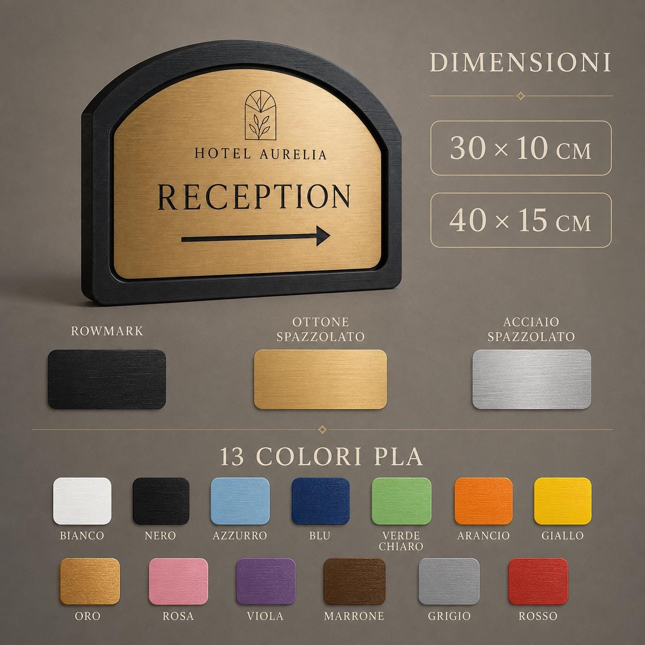 Targa Direzionale Personalizzata Linea Arco | Segnaletica Hotel in Rowmark e PLA 3D | Pezzo Singolo