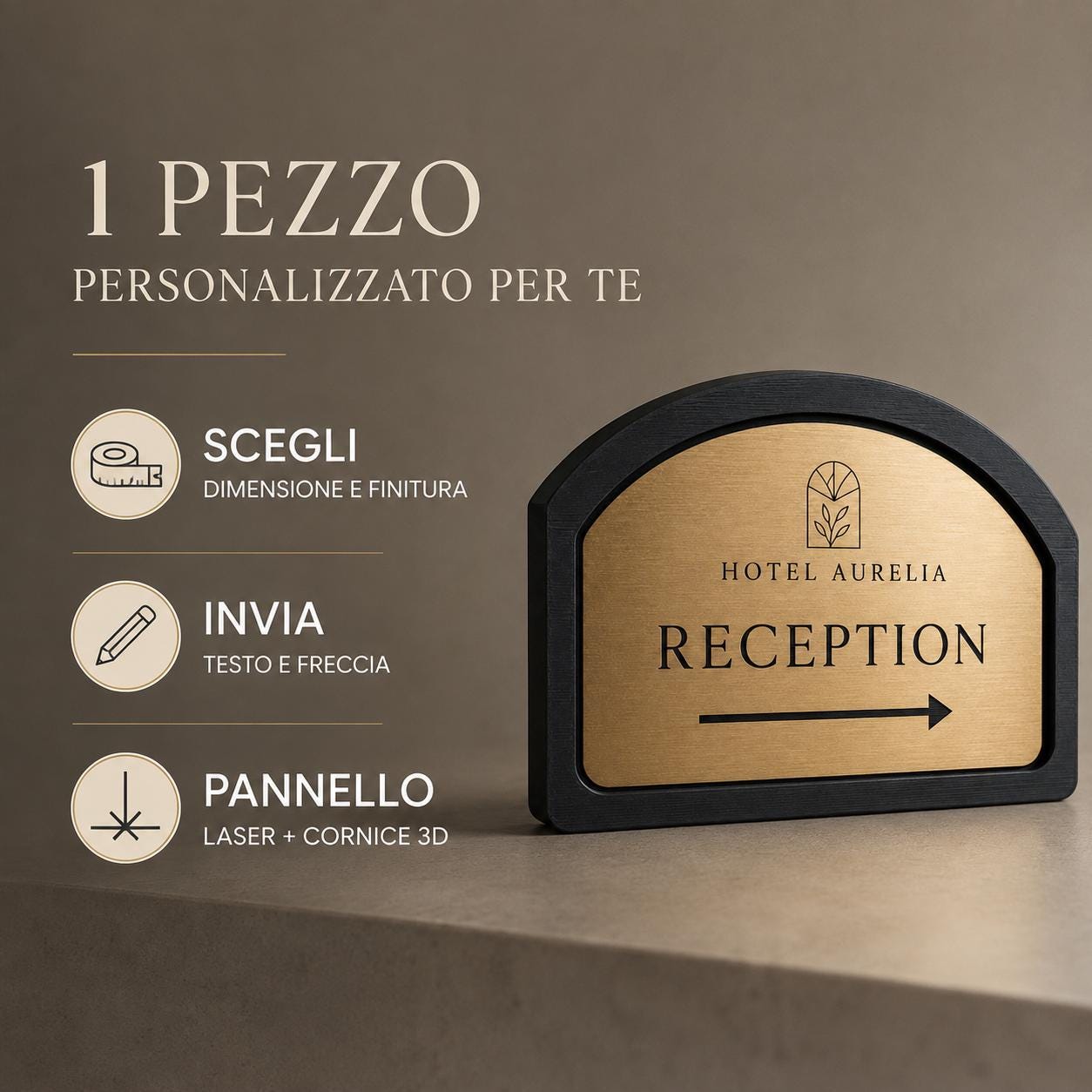 Targa Direzionale Personalizzata Linea Arco | Segnaletica Hotel in Rowmark e PLA 3D | Pezzo Singolo